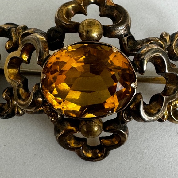Victorian Gold Gilded Citrine Brooch Pin - Picture 8 of 13